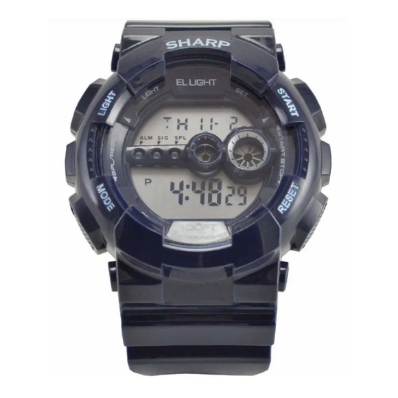 SHARP • Digital Sport Watch Backlight Navy Black New Battery Ready To Wear - Picture 1 of 5